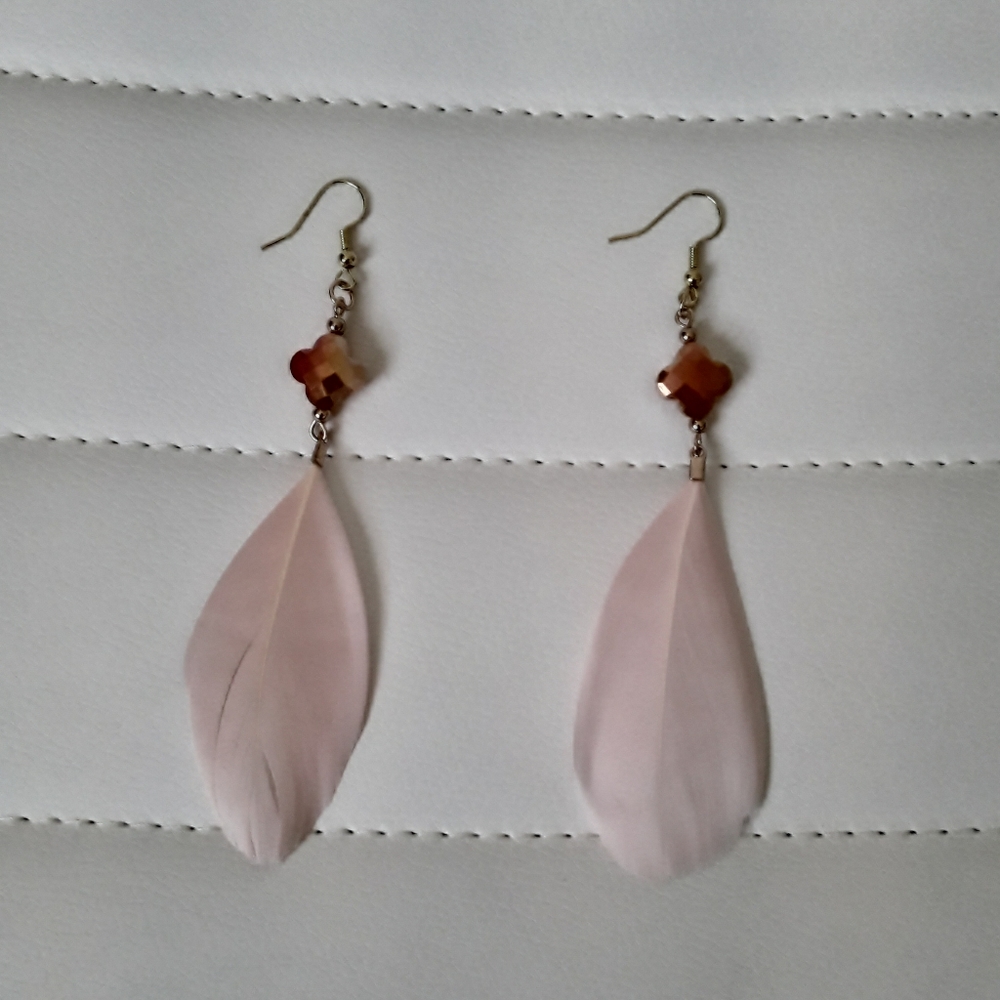 Pale pink feather dangle earrings